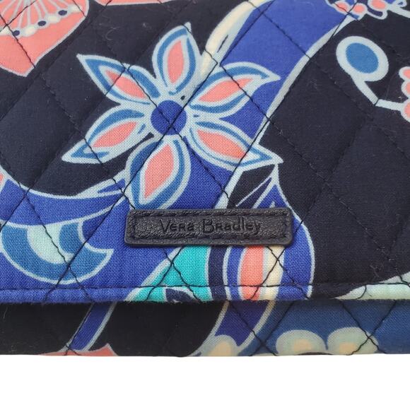Vera Bradley Floral Blue & Pink Wallet / Clutch Quilted Zipper Pockets LOGO - Picture 2 of 9